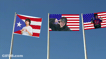 Three Flags With People Pictures Flying In Wind GIF