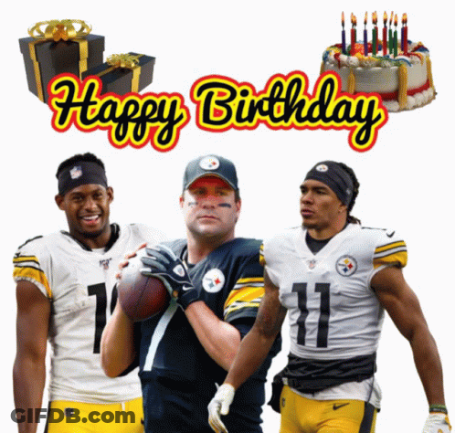 Three Football Players Happy Birthday Card GIF