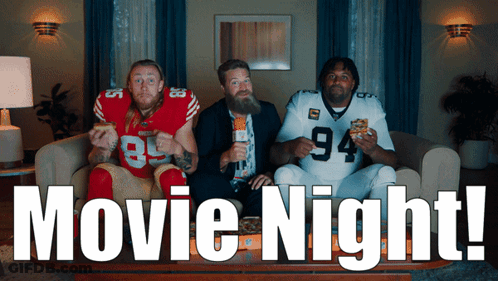 Three Football Players On Couch Movie Night GIF