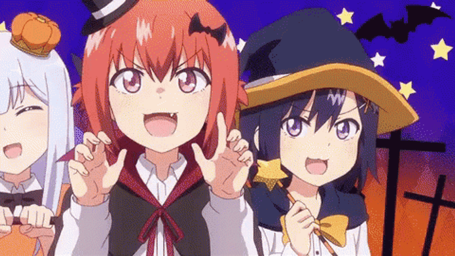 Three Girls Anime Halloween Singing GIF