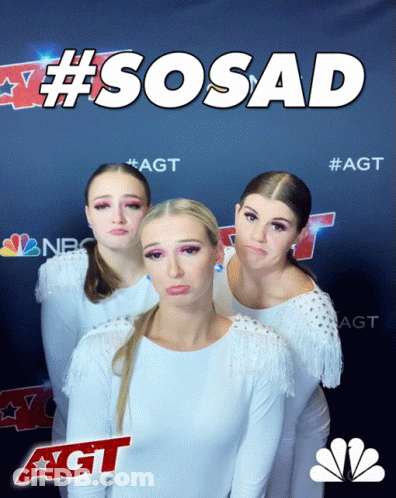 Three Girls Are Posing For A Picture In Front Of A Sign That Says Sosad GIF