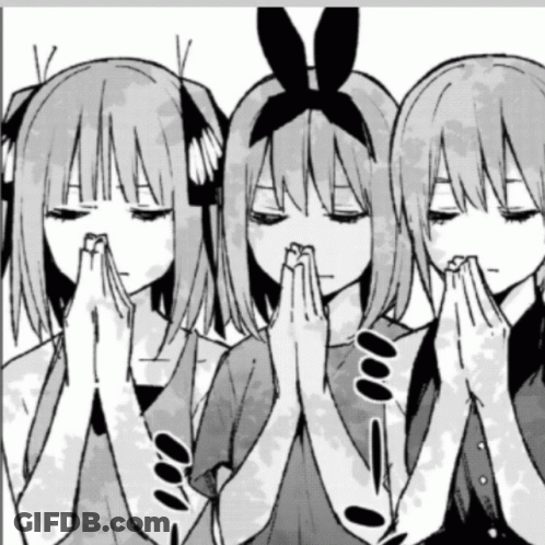 Three Girls Are Praying With Their Eyes Closed In A Black And White Drawing GIF