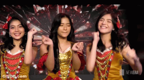 Three Girls Dancing In Front Of New Era Logo GIF