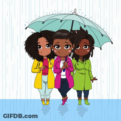 Three Girls Holding Umbrellas In Rain GIF