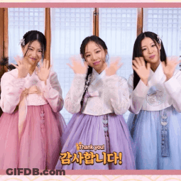 Three Girls In Korean Dresses Saying Thank You GIF