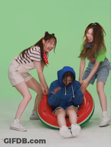 Three Girls Playing With Watermelon Raft GIF