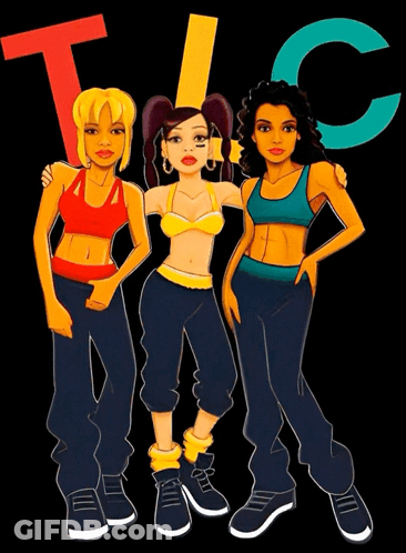 Three Girls Standing With TLC Letters GIF