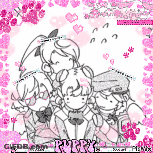 Three Girls With Puppy Text GIF