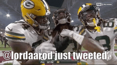 Three Green Bay Packers Players Celebrate Touchdown GIF