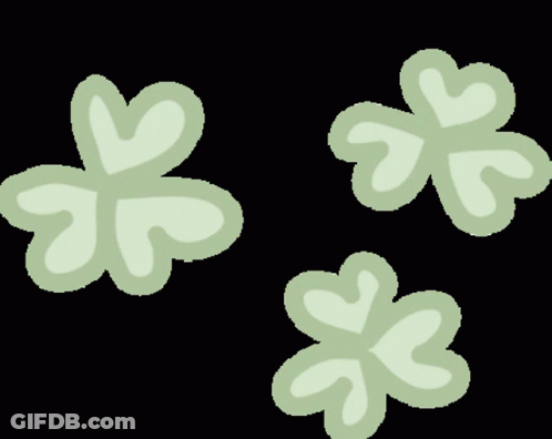 Three Green Flowers On A Black Background With Hearts On Them GIF