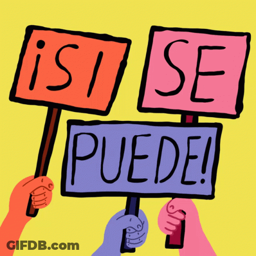 Three Hands Holding Si Se Puede Signs GIF