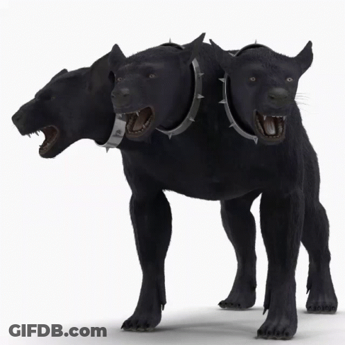 Three-Headed Black Dog Saying Have A Nice Day GIF