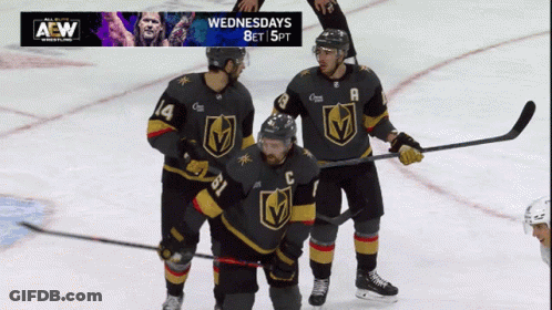 Three Hockey Players On Ice With AEW Advertisement GIF