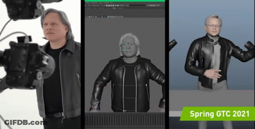 Three Images Of Man In Leather Jacket Spring GTC 2021 GIF