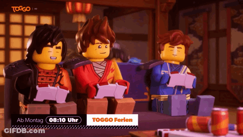 Three Lego Figures At Toggo Ferien Sign GIF