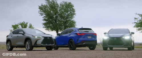 Three Lexus Cars Parked On Gravel Road GIF
