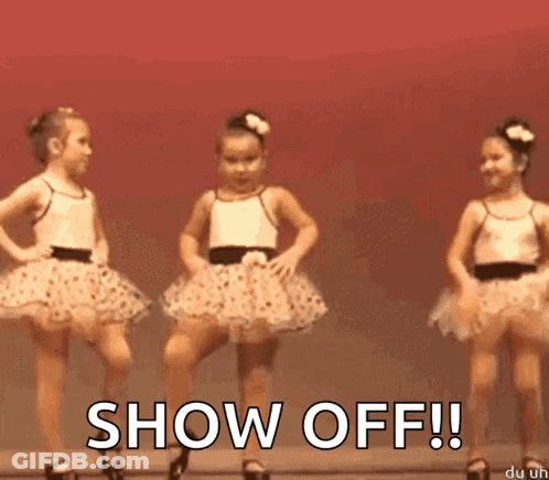 Three Little Girls Are Dancing On A Stage And The Words Show Off Are Visible GIF