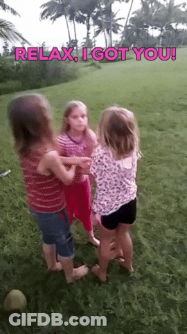 Three Little Girls Are Standing In The Grass With The Words Relax I Got You GIF
