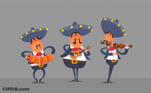 Three Mariachi Musicians Playing Instruments GIF