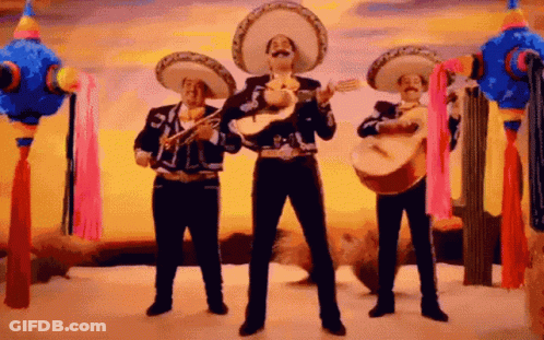Three Mariachi Singers Playing Instruments GIF