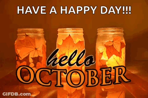 Three Mason Jars Filled With Leaves Saying Have A Happy Day GIF