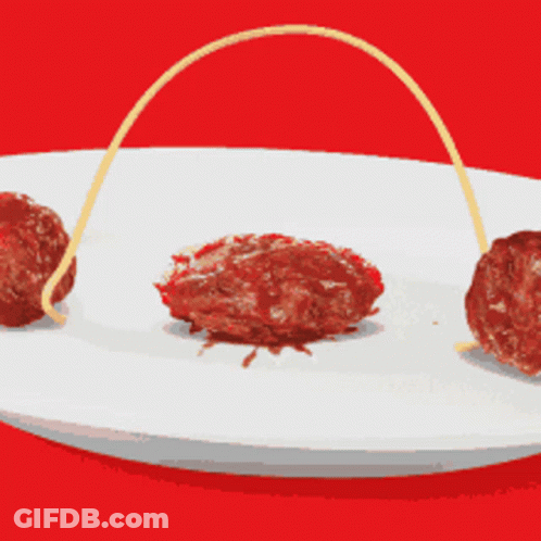 Three Meatballs With Spaghetti Strings GIF