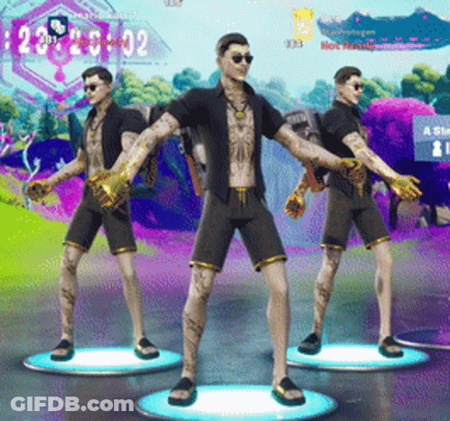 Three Men Are Dancing In Front Of A Screen That Says ' Not Ready ' GIF