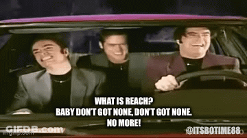 Three Men Are Sitting In A Car With A Caption That Says What Is Reach ? GIF