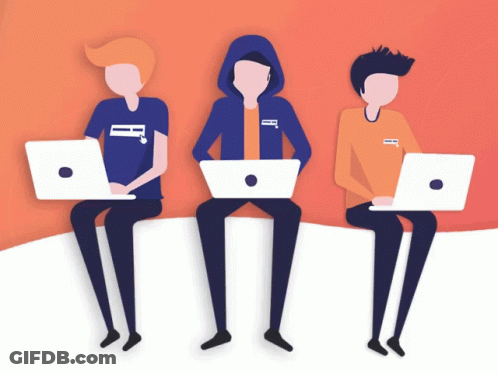Three Men Are Sitting On A Wall With Laptops And One Has A Shirt That Says ' A ' On It GIF