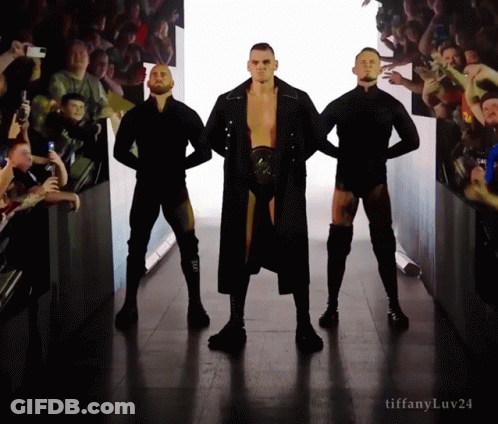 Three Men Are Standing In A Hallway With Tiffanyluv24 Written On The Bottom GIF