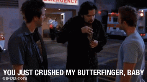 Three Men Are Standing In Front Of An Emergency Room And One Of Them Says You Just Crushed My Butterfinger Baby GIF