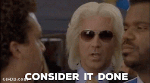 Three Men Are Standing Next To Each Other And One Of Them Is Wearing Sunglasses And A Wig . GIF