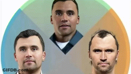 Three Men Are Standing Next To Each Other In A Circle With Their Faces Showing Different Stages Of Hair Loss . GIF