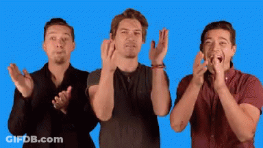 Three Men Clapping Hands On Blue Background GIF