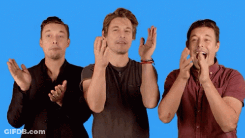 Three Men Clapping On Blue Background GIF