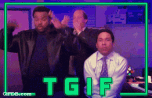 Three Men Dancing By Neon TGIF Sign GIF