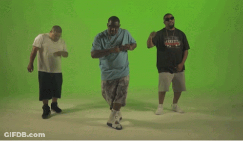 Three Men Dancing In Front Of Green Screen GIF