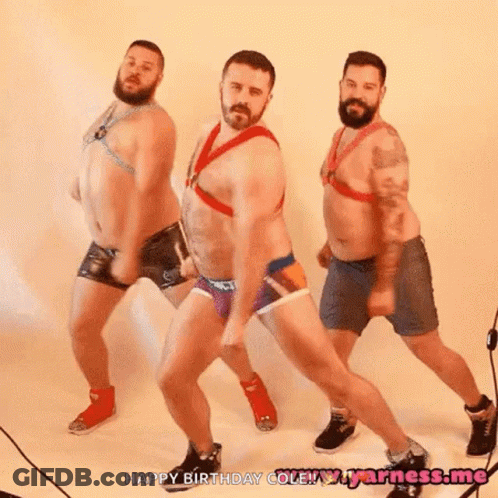 Three Men Dancing In Harnesses GIF