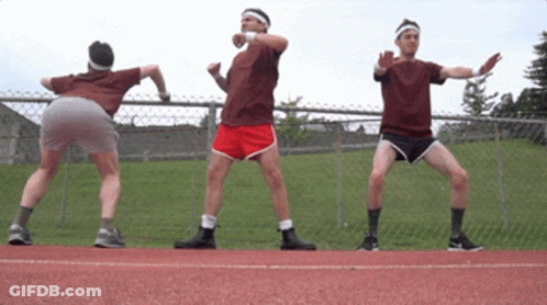 Three Men Doing Squats GIF