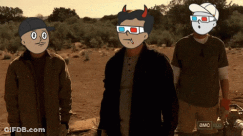 Three Men In 3D Glasses And A & MC Shirt GIF