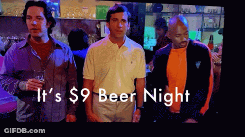 Three Men In Bar It's $9 Beer Night GIF
