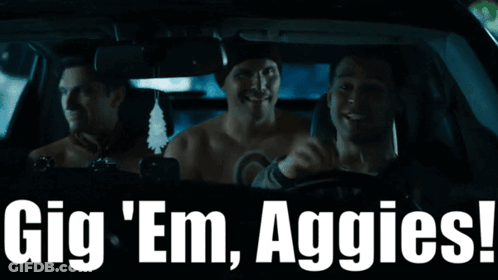 Three Men In Car Saying Gig Em Aggies GIF