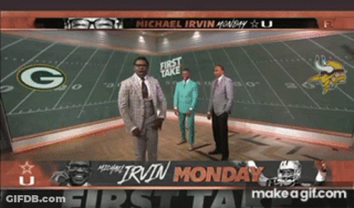 Three Men In Front Of Football Field Saying First Take GIF