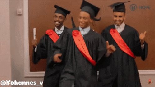 Three Men In Graduation Gowns Dancing Hope Chalkboard GIF
