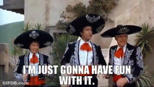 Three Men In Mariachi Costumes Are Standing Next To Each Other And They Are Talking . GIF