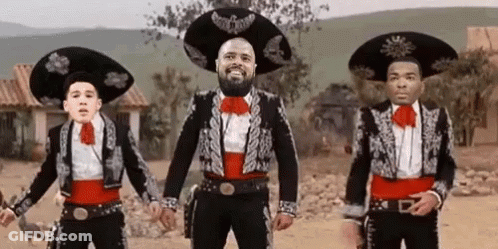 Three Men In Mariachi Costumes Dancing GIF