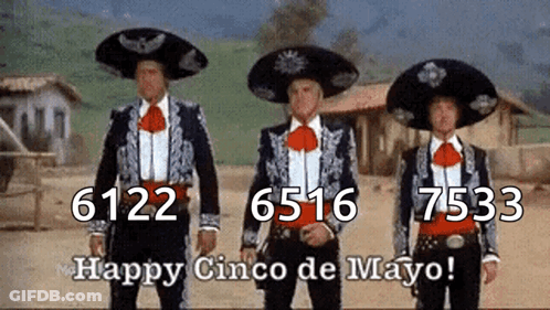 Three Men In Mariachi Costumes Happy Cinco De Mayo GIF