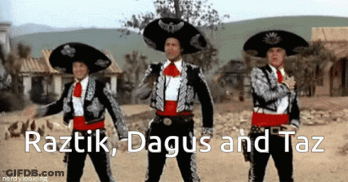 Three Men In Mariachi Outfits Are Dancing In The Desert GIF