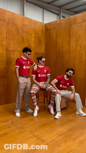 Three Men In Red Liverpool Shirts GIF