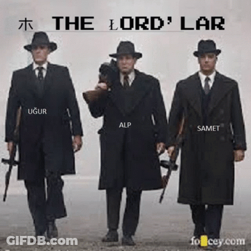 Three Men In Suits And Hats Walking With Guns GIF